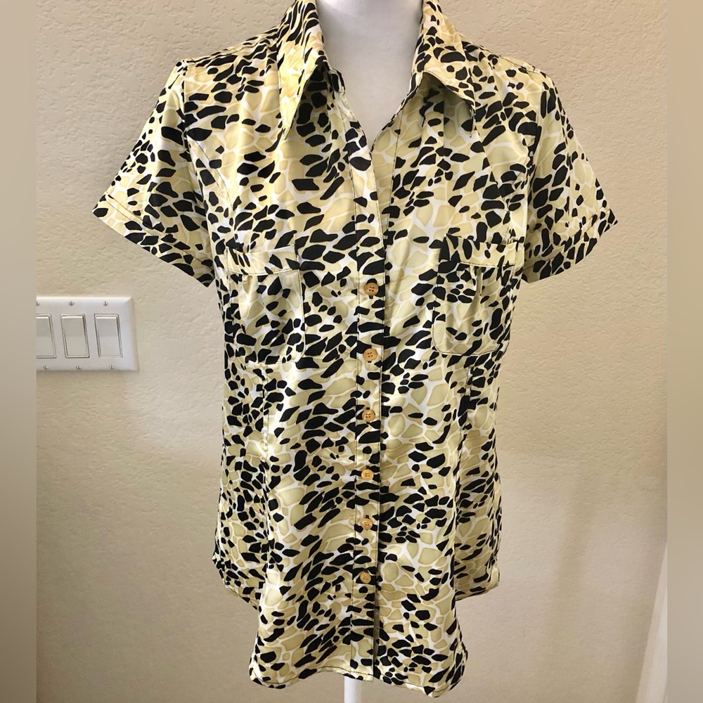 Vertigo Paris Yellow and Black Animal Print Blouse